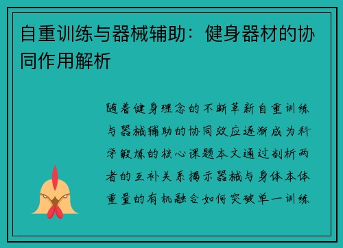 自重训练与器械辅助：健身器材的协同作用解析